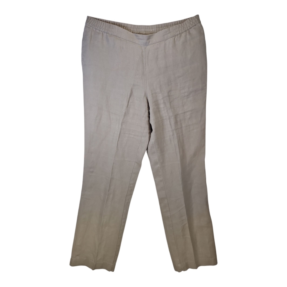 J Jill Tan 100% Linen Straight Leg Elastic Pants Size S